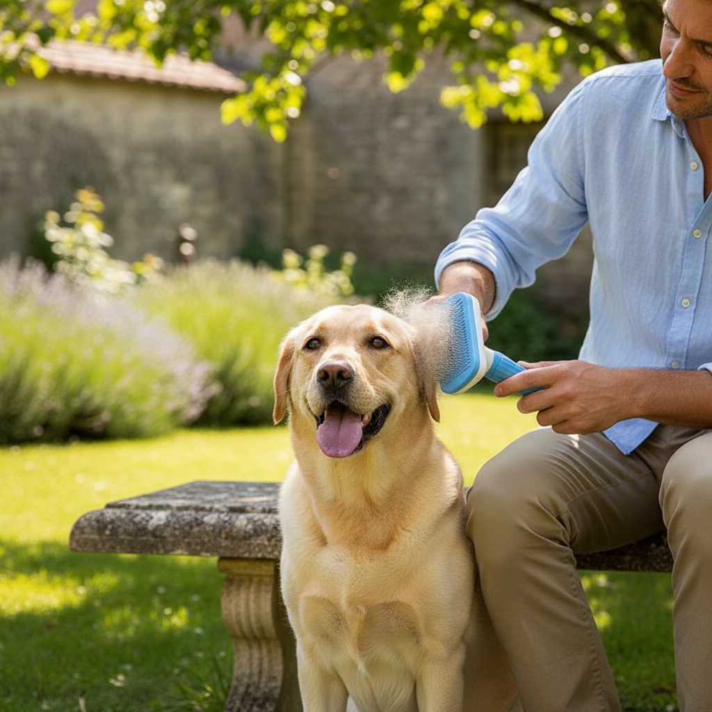 Labrador brossé dans un jardin ensoleillé